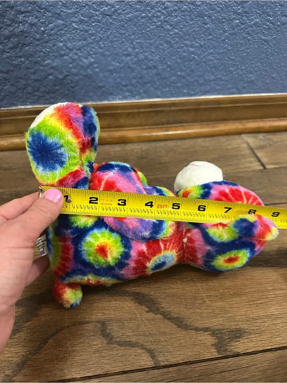 PEACE PALS Rainbow Tie Dye Bear Stuffed Animal Plush Plastic Glitter Nose